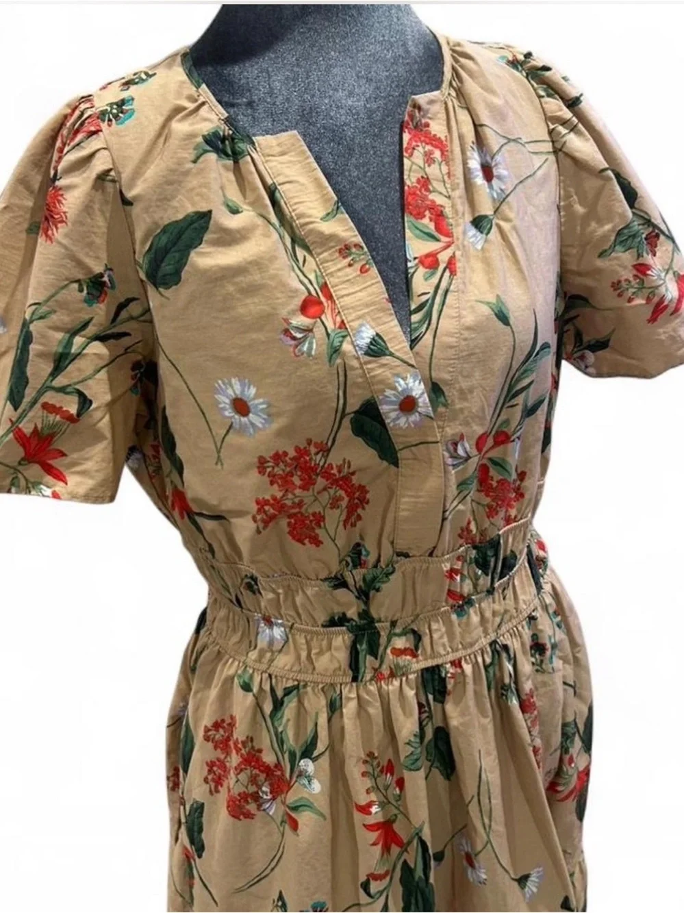 Anthropologie Floral Tiered Maxi Dress in Tan and Green - Picture 2 of 6